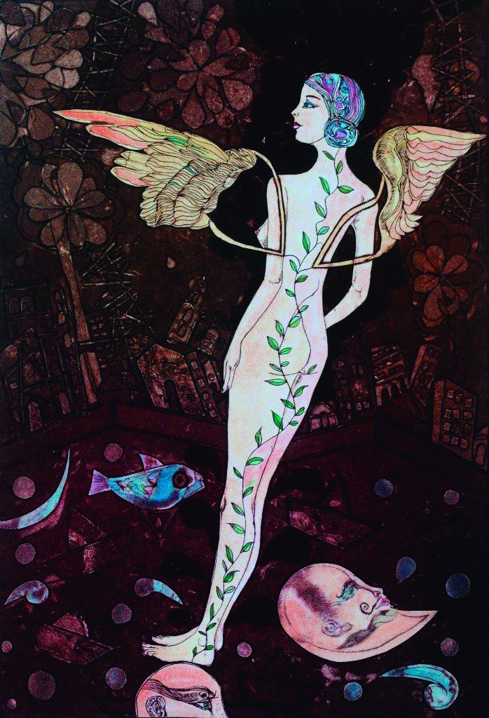 ÁNGEL DE TODOS LOS COMIENZOS. Eduardo Guerra. Colagrafía iluminada, 41,7 x 61 cm. 2020