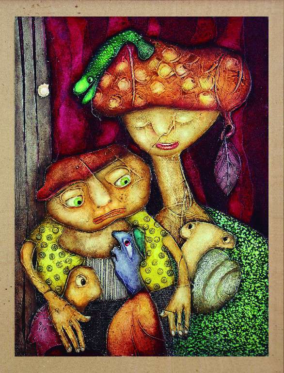 CARACOLEANDO. Manglar Ramón Rodríguez, Tinta de offset, collage sobre cartón 30 x 40 cm. 2021