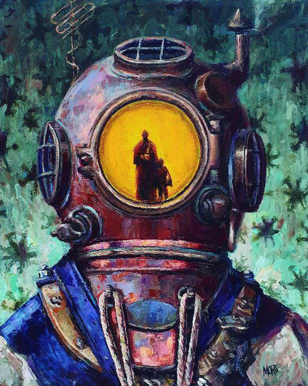 ESCAFANDRA-CASA. Michel Moro, Acrílico sobre lienzo 100 x 80 cm. 2020