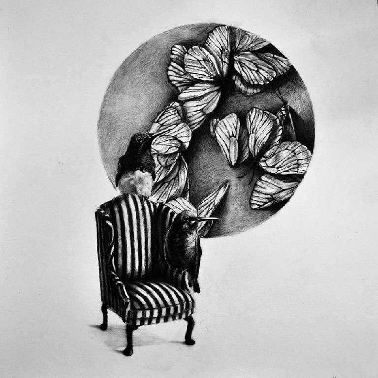 NUEVO EFECTO MARIPOSA. Daniel Madruga. Carboncillo sobre cartulina, 30 x 30 cm. 2019