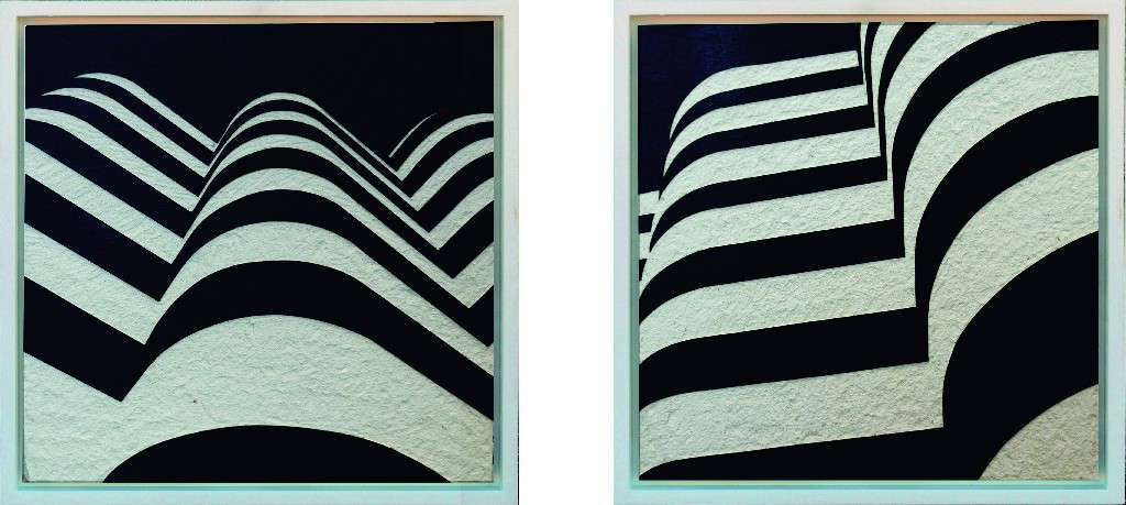 SERIE RESONANCIAS. Daniel Rodríguez Collazo. Díptico Panel de yeso entintado y calado, 25 x 25 cm. 2021