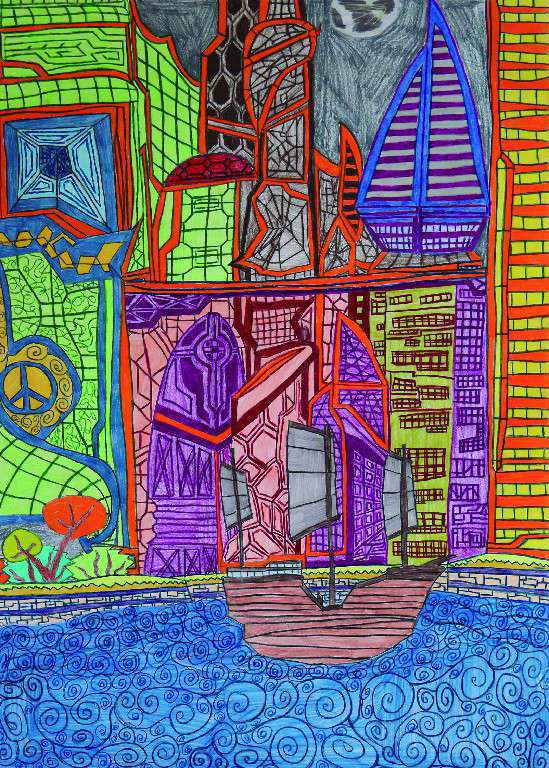 SIN TÍTULO. Abel Sánchez Aguilar. Lápiz de color y grafito sobre papel, 50 x 70 cm. 2020