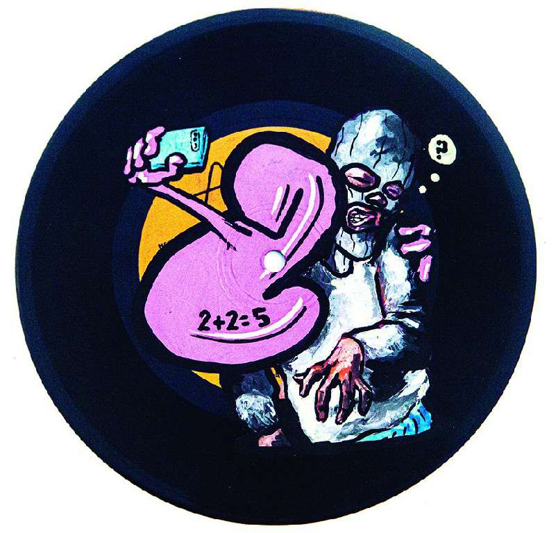 SIN TÍTULO. Fabian López. Dibujos sobre disco de vinilo, 30 x 30 cm. 17 x 17 cm. 2020