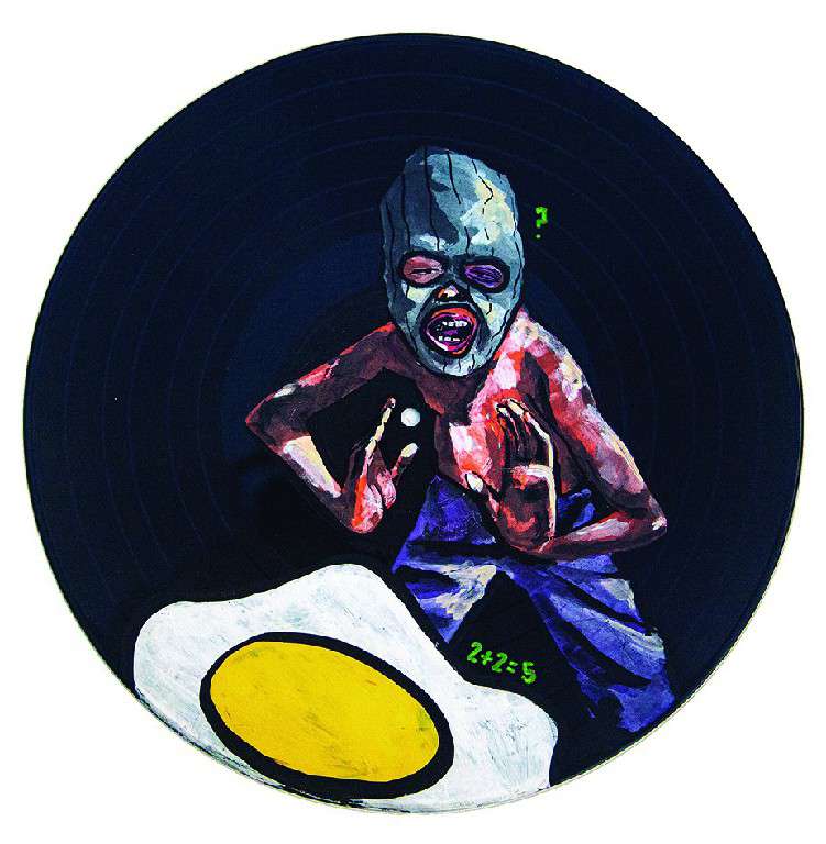 SIN TÍTULO. Fabian López. Dibujos sobre disco de vinilo, 30 x 30 cm. 17 x 17 cm. 2020