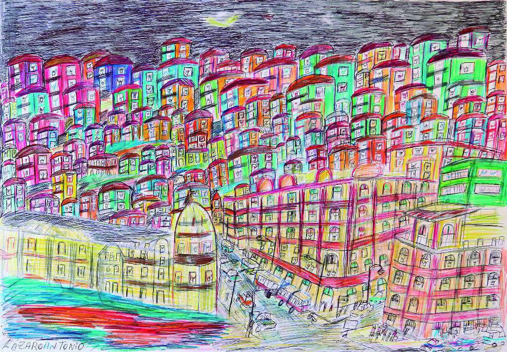 SIN TÍTULO. Lázaro Antonio Martínez Durán, Lápiz de color, bolígrafo y grafito sobre papel. 50 x 70 cm. 2017